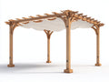 Pérgola de jardín de madera 420x320x255 cm - madera natural y lona blanca - diseño abierto para exterior