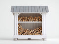 Leñero de exterior de madera 120 x 45 x 125 cm - blanco y gris - diseño con techo
