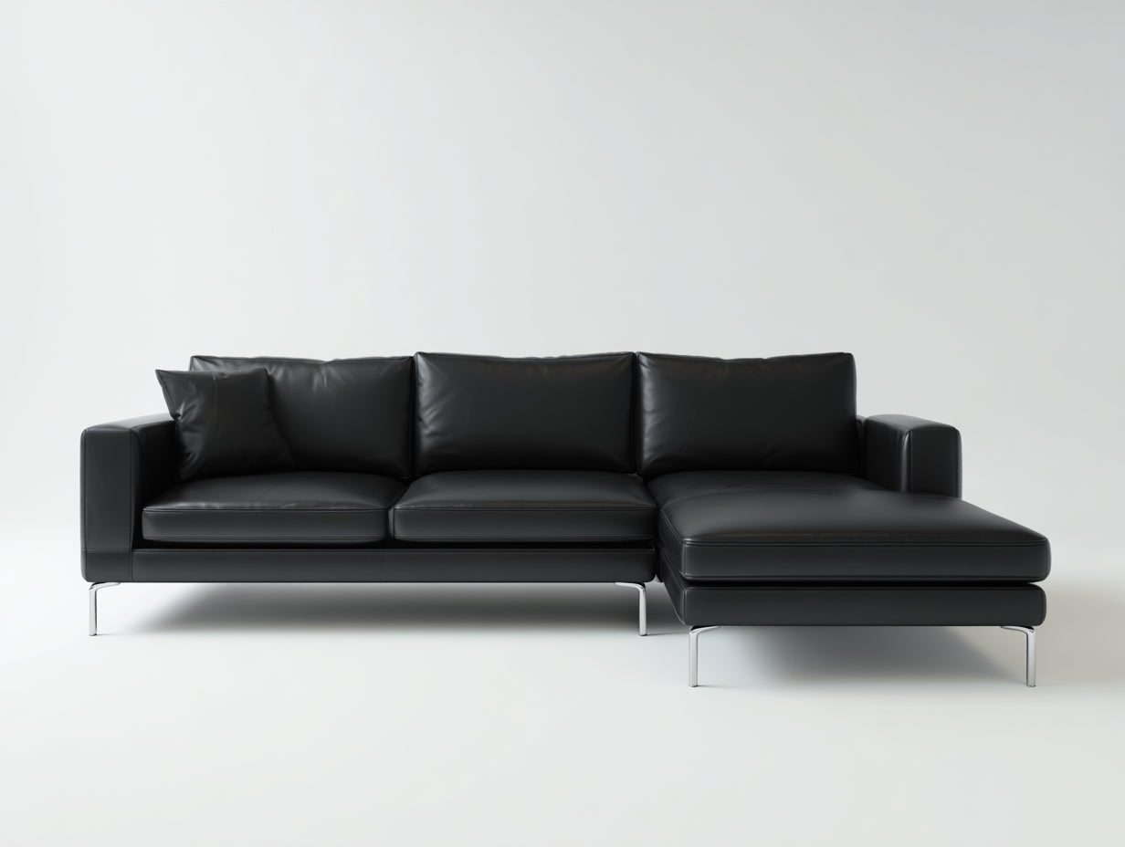 Sofás de esquina de piel 260x165x80 cm - negro - diseño moderno para salón
