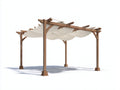 Pérgola de jardín de madera natural-crema 420 x 300 x 265 cm - con toldo ondulado - diseño moderno