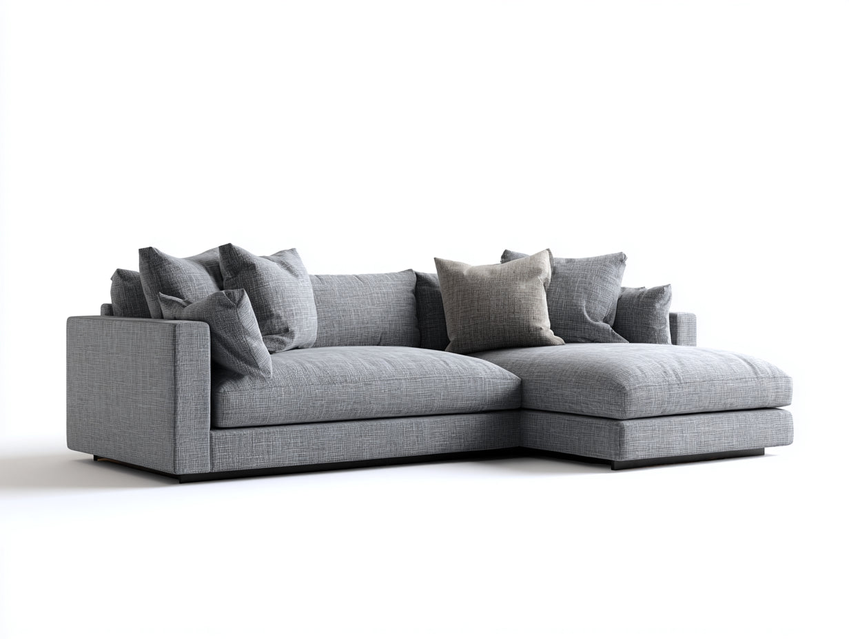Sofás de esquina de tela gris 255 x 165 x 80 cm - para salón - diseño moderno