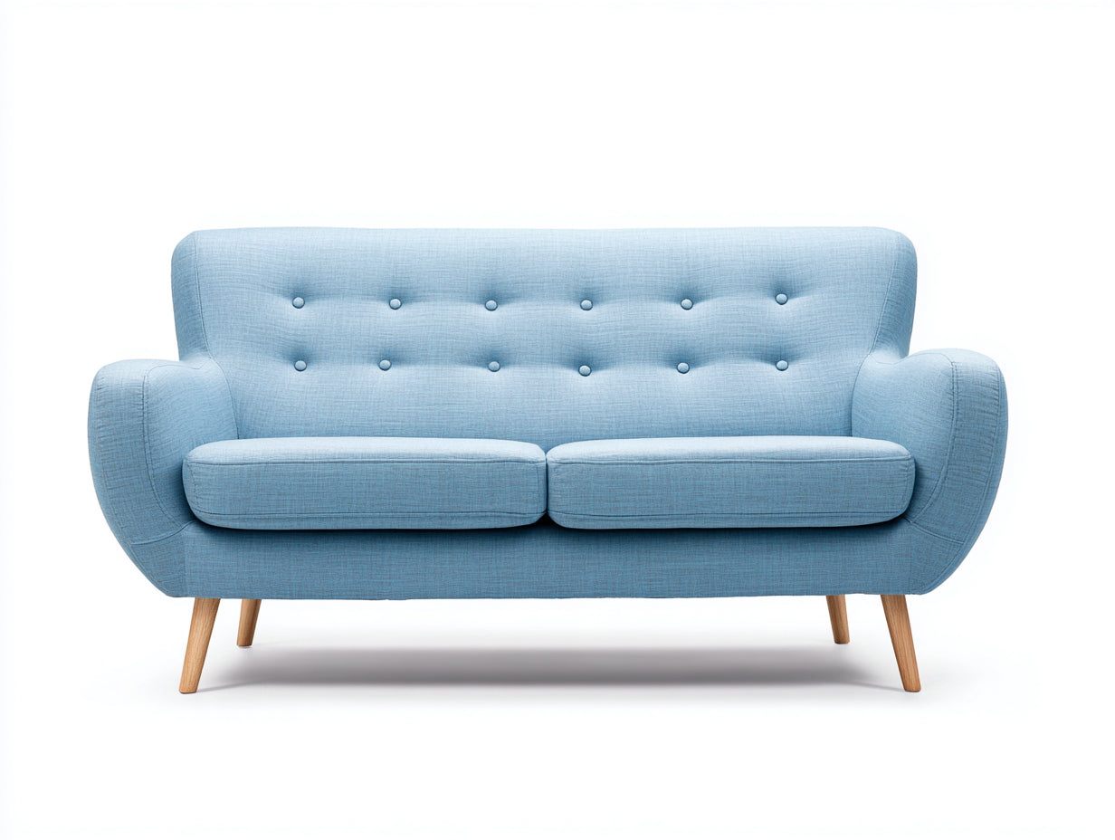 Sofás 2 plazas de tela 178x86x84 cm - Azul claro - Diseño retro para salón