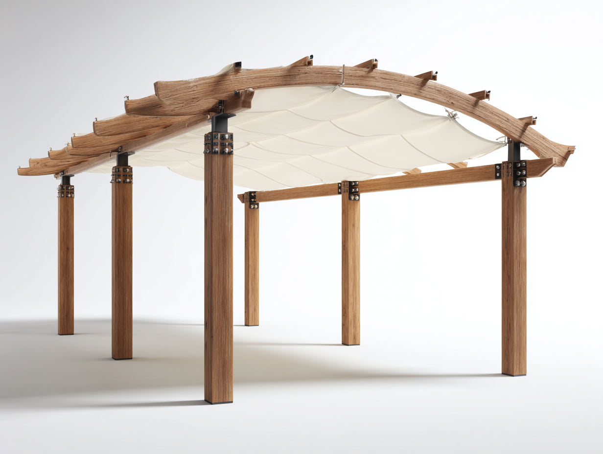 Pérgola de jardín de madera 360x300x248 cm - Natural-Beige - Diseño curvo para terraza exterior