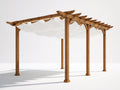 Pérgola de jardín de madera 420 x 300 x 245 cm - marrón y blanco - diseño con cubierta textil