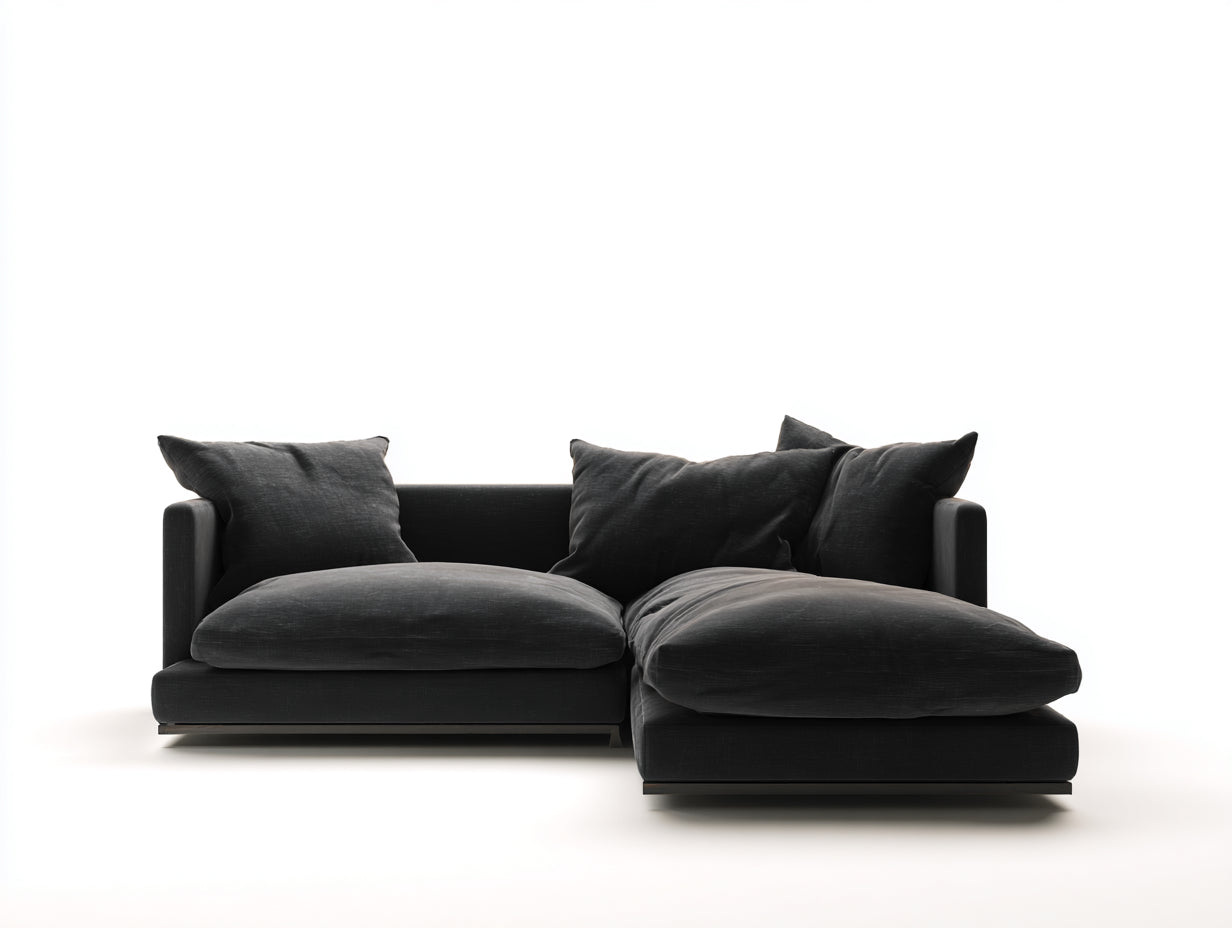 Sofás de esquina de tela negro 240 x 160 x 78 cm - para salón - diseño moderno