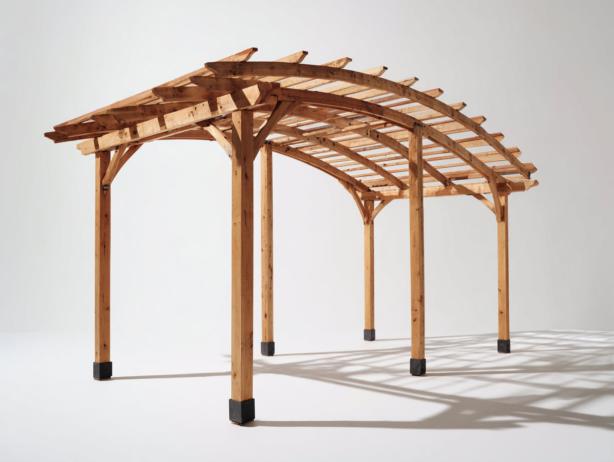 Pérgola de jardín de madera 400x300x250 cm - madera natural - diseño arqueado para exterior