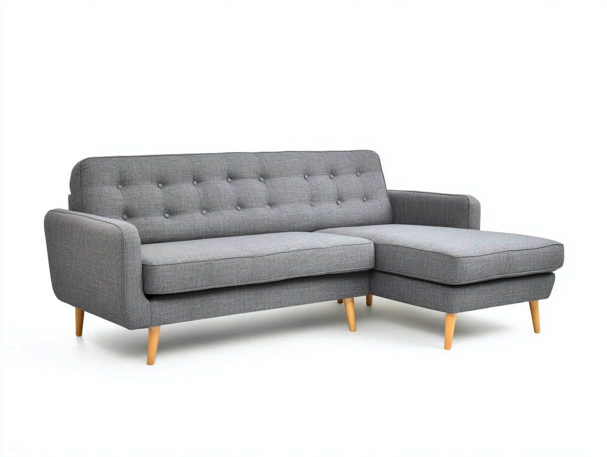 Sofás de esquina de tela gris 220 x 145 x 82 cm - para salón - diseño moderno