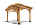 Pérgola de jardín de madera 390x300x250 cm - madera natural y base negra - diseño arqueado para exterior