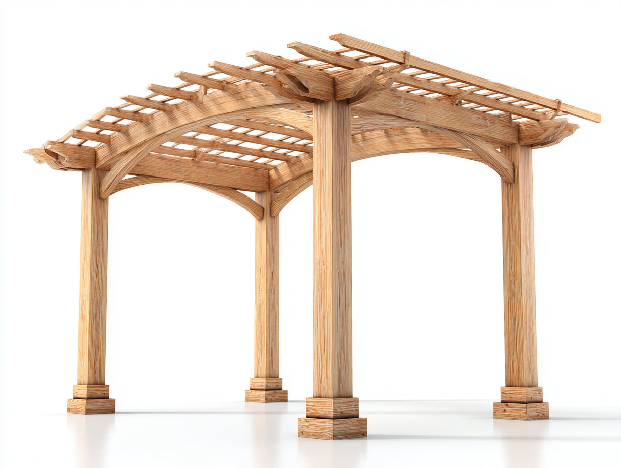 Pérgola de jardín de madera natural 380 x 320 x 270 cm - con techo de celosía - diseño clásico