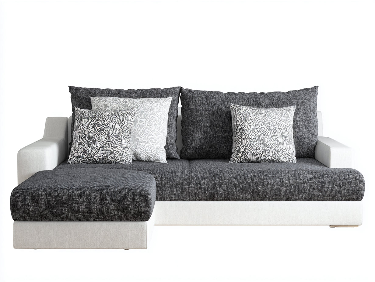 Sofás de esquina de tela gris-blanco 250 x 165 x 82 cm - para salón - diseño moderno