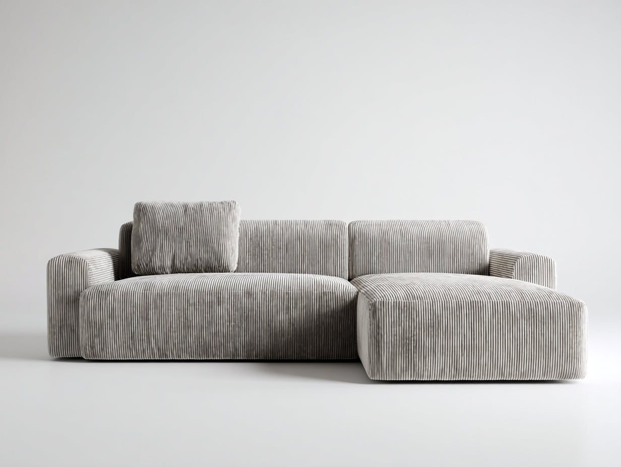 Sofás de esquina de tela gris 245 x 160 x 76 cm - para salón - diseño moderno