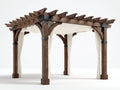 Pérgola de jardín de madera 360 x 300 x 250 cm - marrón crema y negro - diseño con cortinas