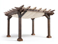 Pérgola de jardín de madera marrón-crema 400 x 300 x 260 cm - con toldo de tela - diseño rústico