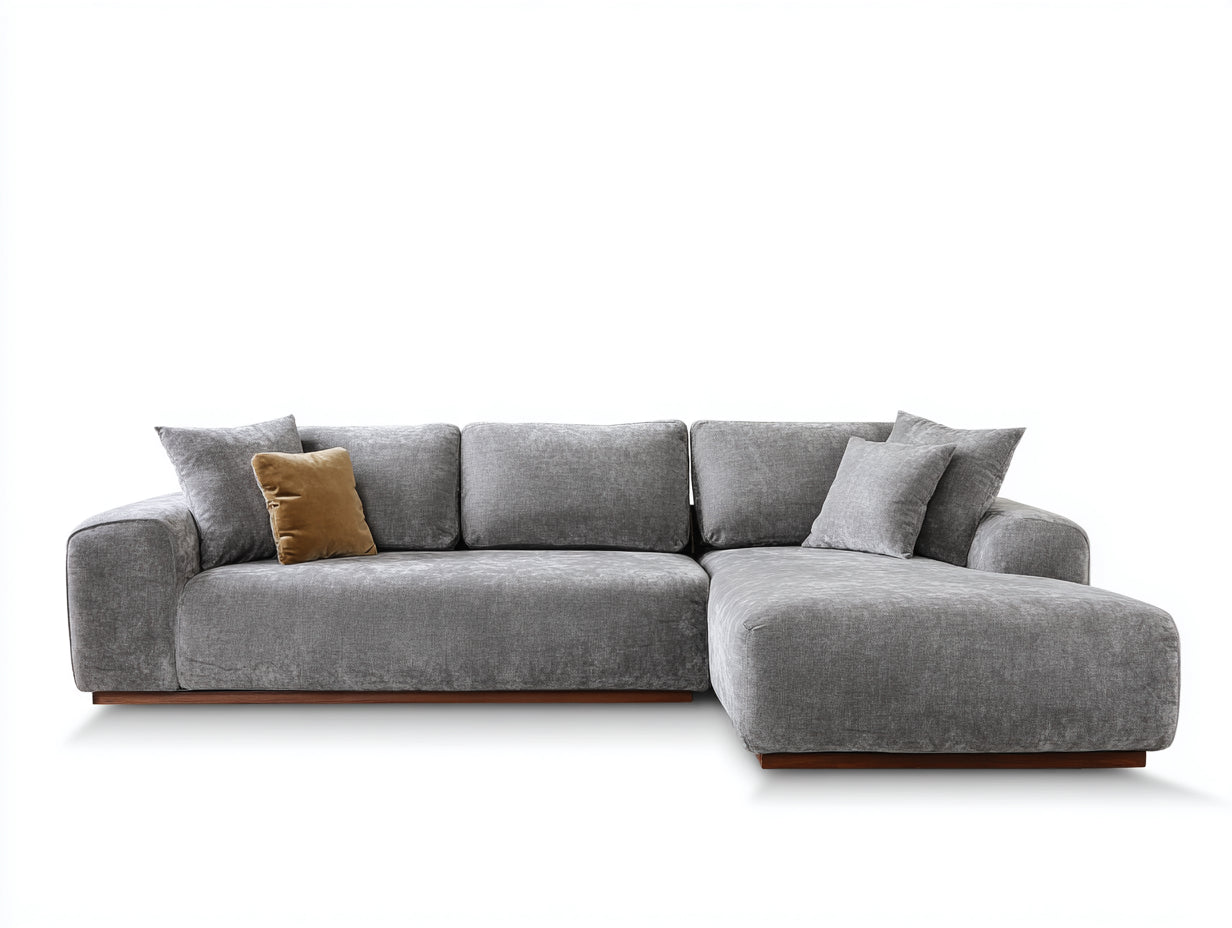 Sofás de esquina de tela gris 260 x 165 x 82 cm - para salón - diseño moderno